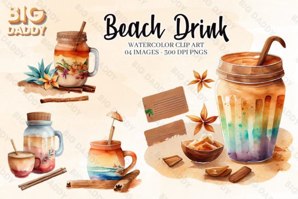 Download Beach Drink Watercolor Clipart - Beach drink Collection