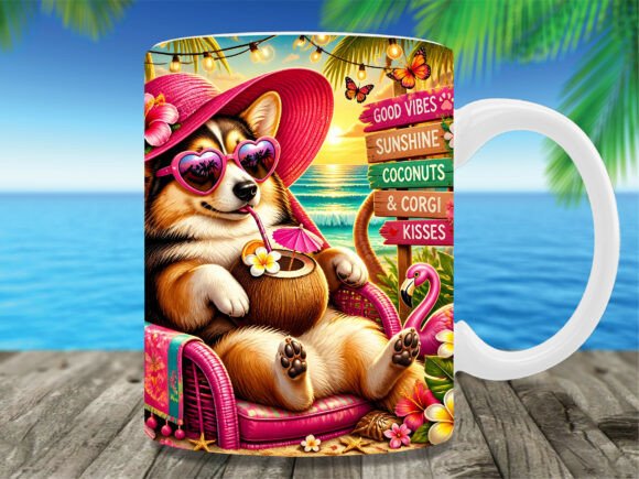 Download Corgi Dog Summer Beach Drink Mug Wrap - Beach drink Collection