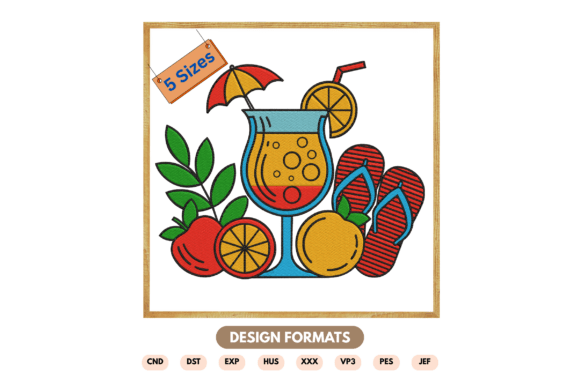 Download Beach Drink &amp; Flip Flop Embroidery File - Beach drink Collection