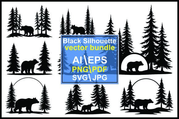 Download Silhouette Bear Walking Pine Trees - Premium Resources