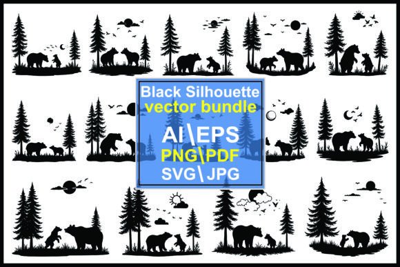 Download Silhouette Bear Family in Pine Forest - Premium Bundle