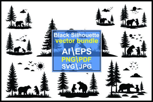 Download Bear Family in Pine Tree Silhouette - Premium Bundle